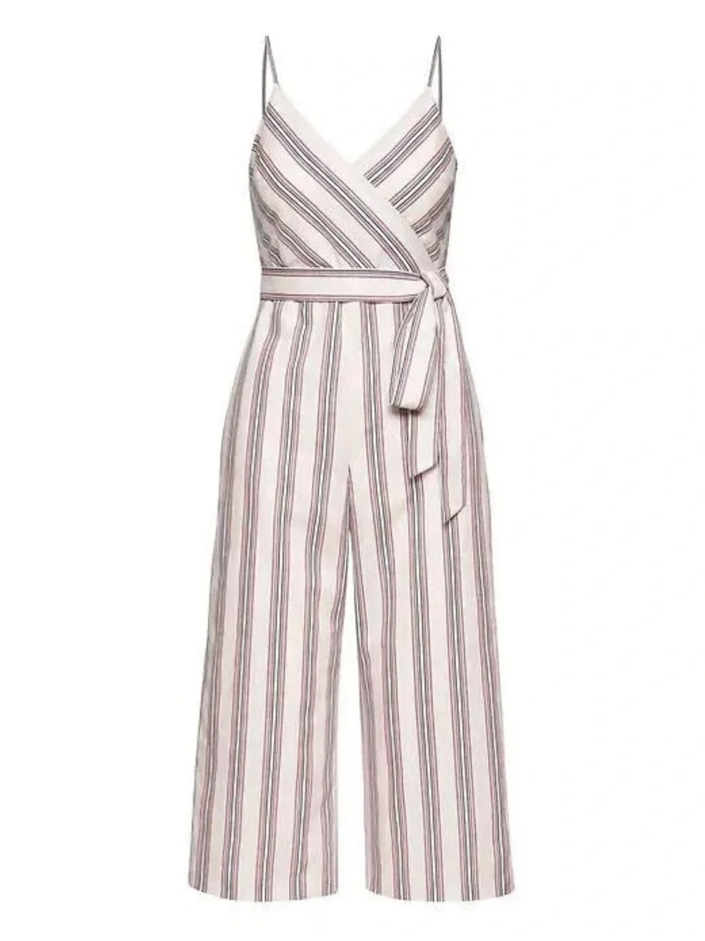 Banana Republic White Wide Leg Linen Jumpsuit with Pink & Navy Stripes Sz 12 NWT